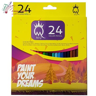 مداد رنگی 24 رنگ جعبه مقوایی زرد دانش آموزی ام کیو MQ